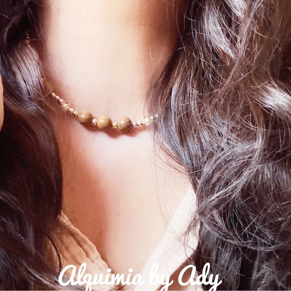 Gol and tan picture jasper beaded choker necklace - Picture 3 of 3